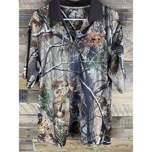 Tri Mountain U.P. Whitetails Menominee River Inc Mens Sz L  Camo Polo Shirt